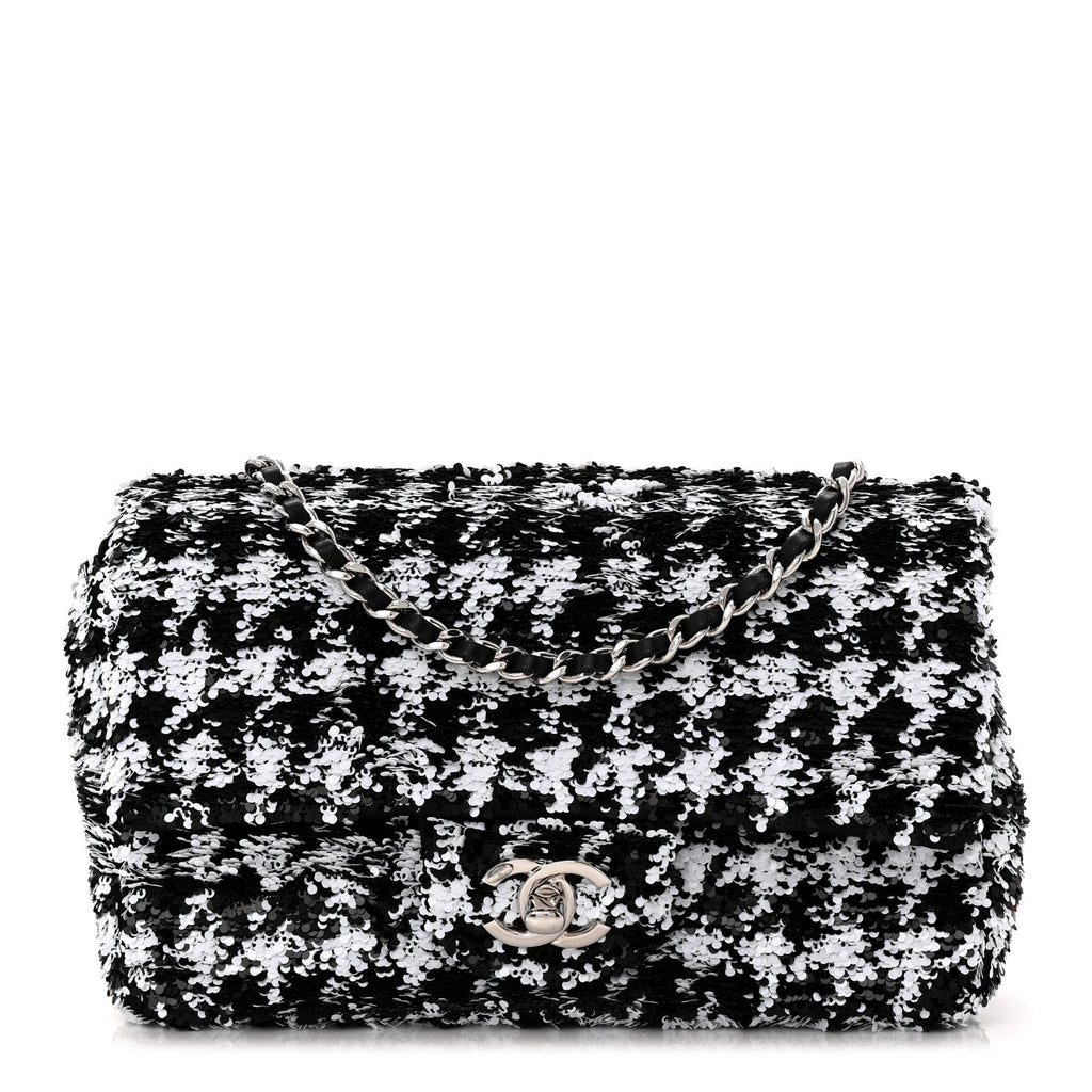 Sequin Houndstooth Small Flap Black White