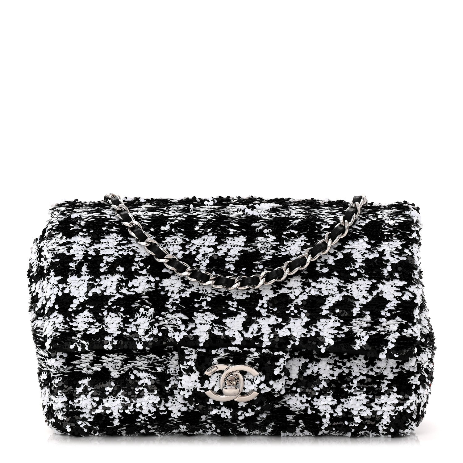 Sequin Houndstooth Small Flap Black White