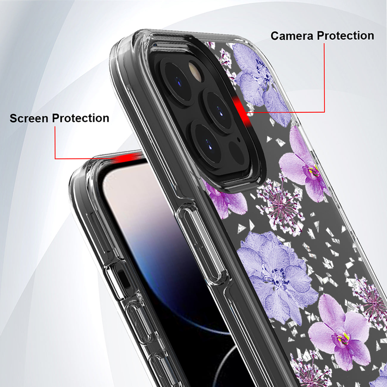 Pressed Dried Flower Design Phone Case For Iphone 14 Pro In Purple