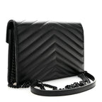 Grain De Poudre Matelasse Chevron Monogram Monochrome Envelope Chain Wallet Black