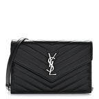 Grain De Poudre Matelasse Chevron Monogram Envelope Chain Wallet Black