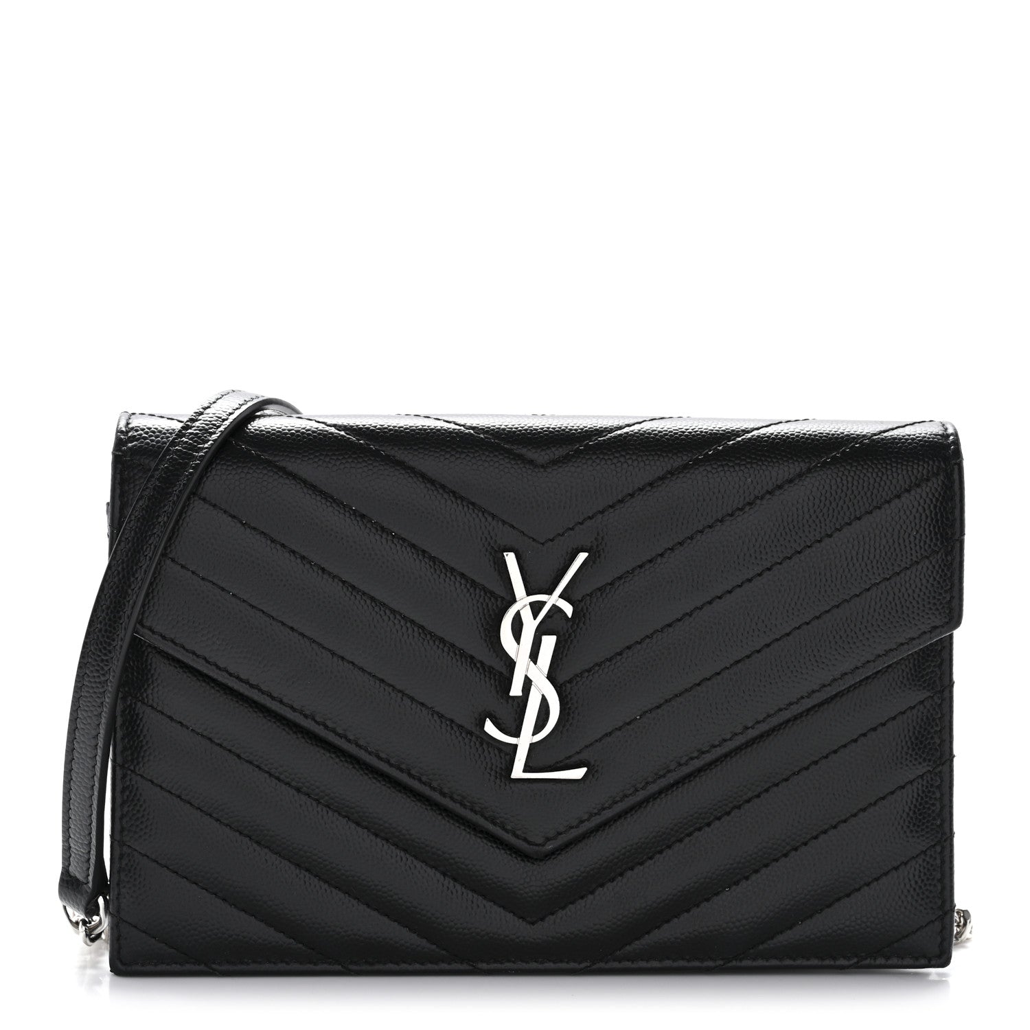 Grain De Poudre Matelasse Chevron Monogram Envelope Chain Wallet Black