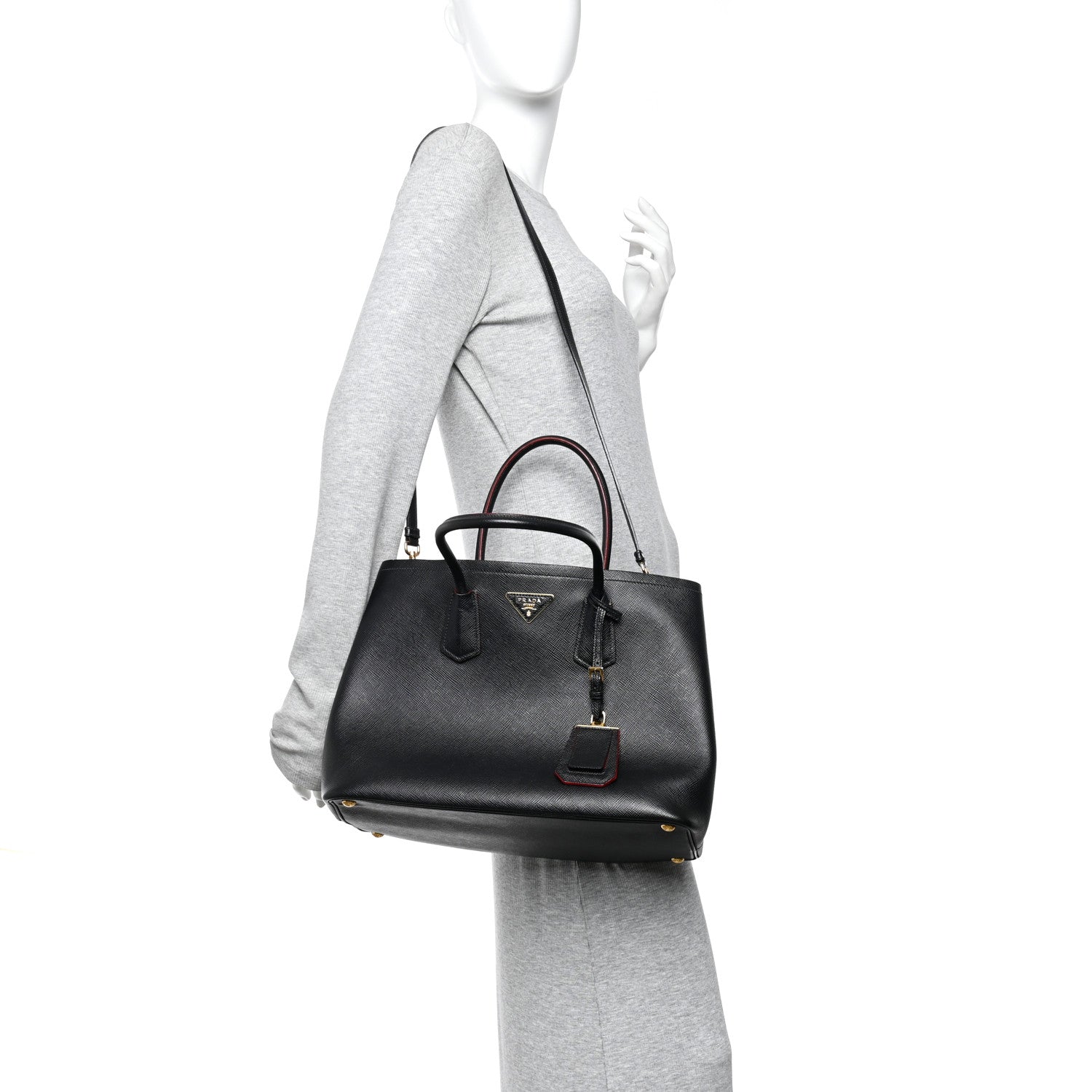 Saffiano Cuir Large Double Bag Black Fuoco