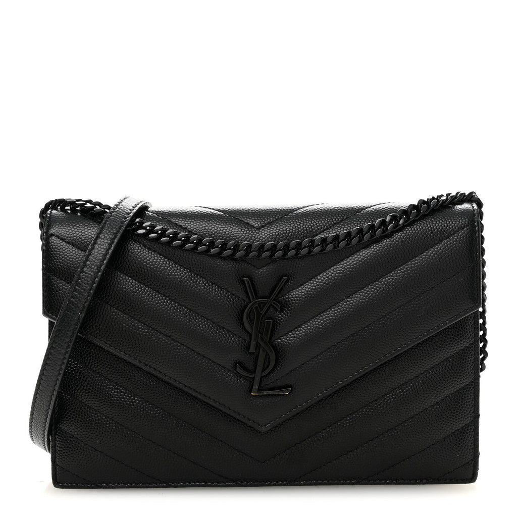 Grain De Poudre Matelasse Chevron Monogram Monochrome Envelope Chain Wallet Black