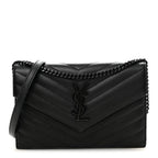 Grain De Poudre Matelasse Chevron Monogram Monochrome Envelope Chain Wallet Black