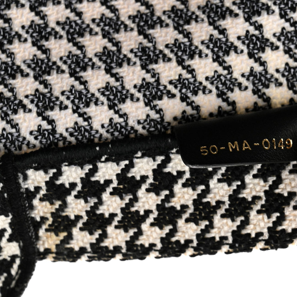 Canvas Houndstooth Embroidered Large Book Tote Black White