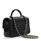 Lambskin Quilted Mini Top Handle Rectangular Flap Black