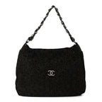 Suede Camellia Hobo Bag Black