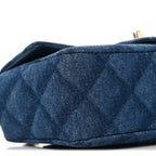 Printed Denim Quilted Mini Rectangular Flap Dark Blue