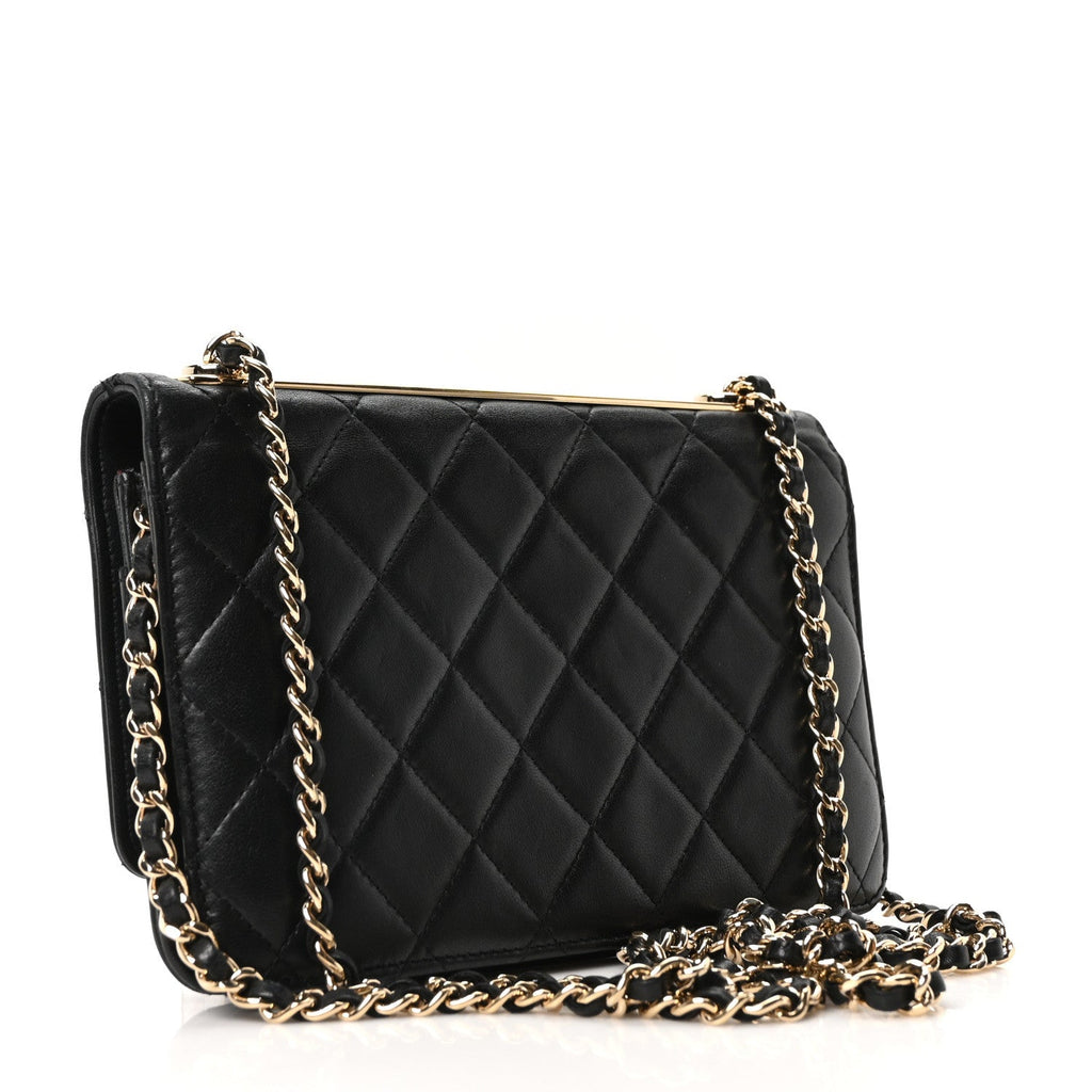 Lambskin Quilted Trendy CC Wallet On Chain WOC Black