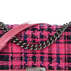 Patent Tweed Medium Boy Flap Fuchsia