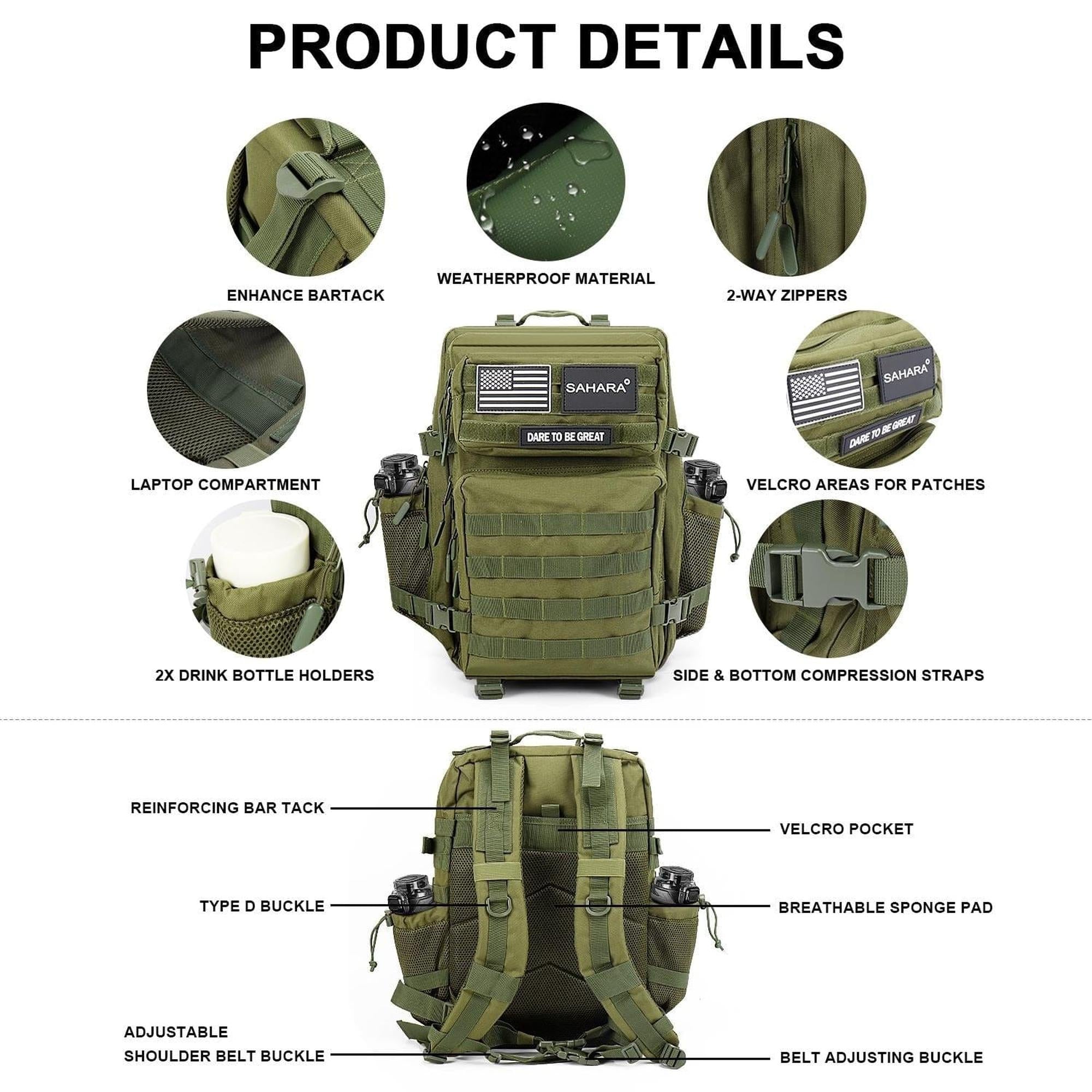 SAHARA - Raider Series Travel Bag & Laptop Backpack for Laptops up to 17.3-inch - Army Green