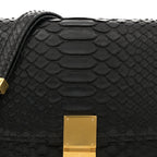 Snakeskin Medium Classic Box Flap Bag Black