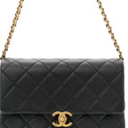 Calfskin Quilted Belt Chain Flap Black