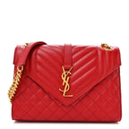Grain De Poudre Textured Mixed Matelasse Triquilt Medium Monogram Satchel New Red