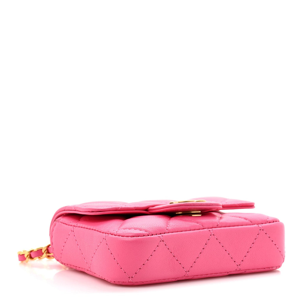 Lambskin Enamel Quilted Mini Chain Belt Bag Pink
