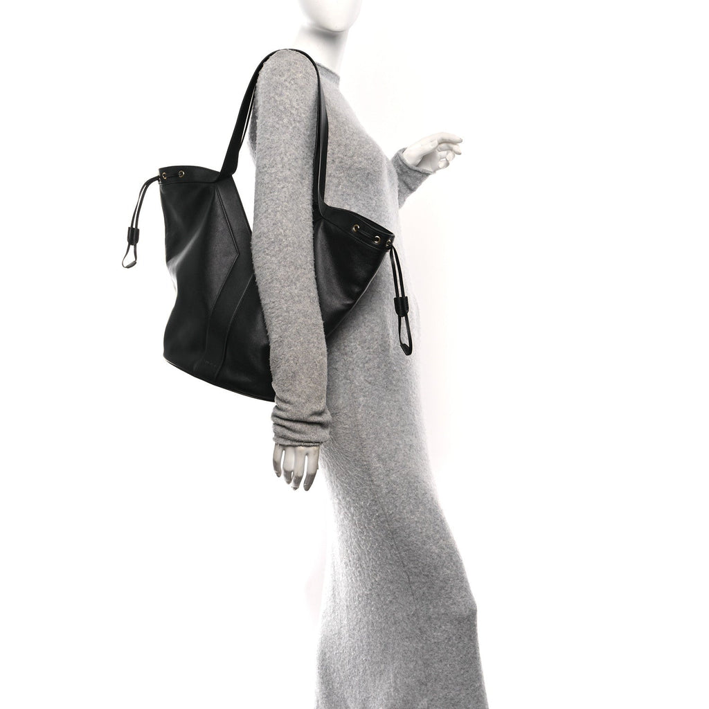 Santorini Lux Calfskin Y Drawstring Tote Black