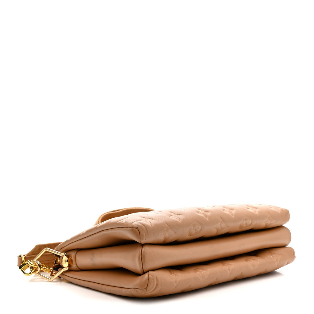 Lambskin Embossed Monogram Coussin PM Camel