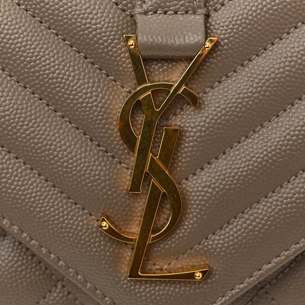 Grain De Poudre Textured Mixed Matelasse Triquilt Small Monogram Satchel Greyish Brown