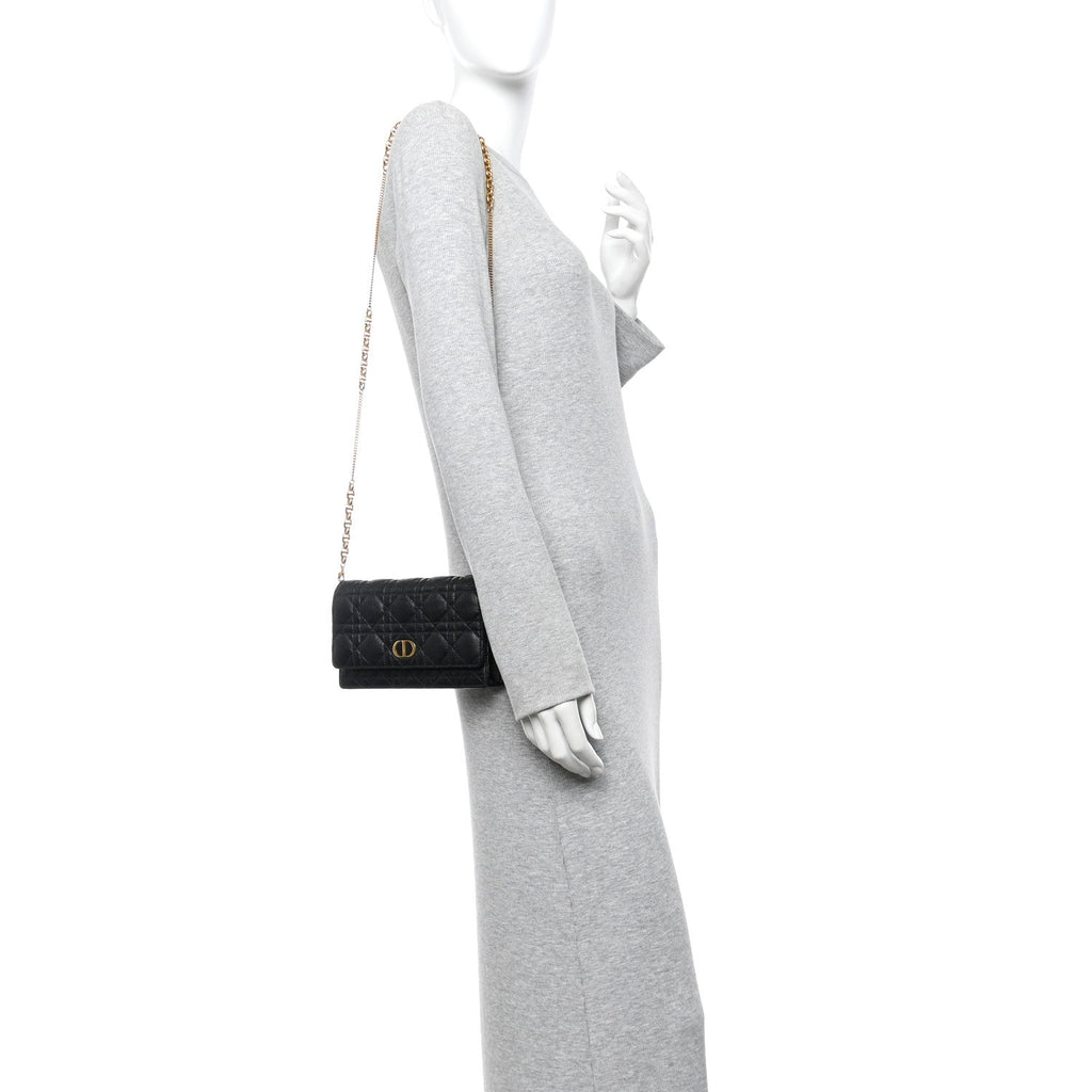 Supple Calfskin Caro Pouch with Chain Black