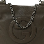 Sakai Be Green Calfskin Diagonal Stitched Small Blondie Tote Craclet Brown