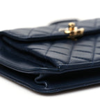 Lambskin Quilted Square Front Pocket Clutch With Chain Navy Blue