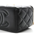 Lambskin Quilted Small Pillow Crush Vanity Case With Chain Black