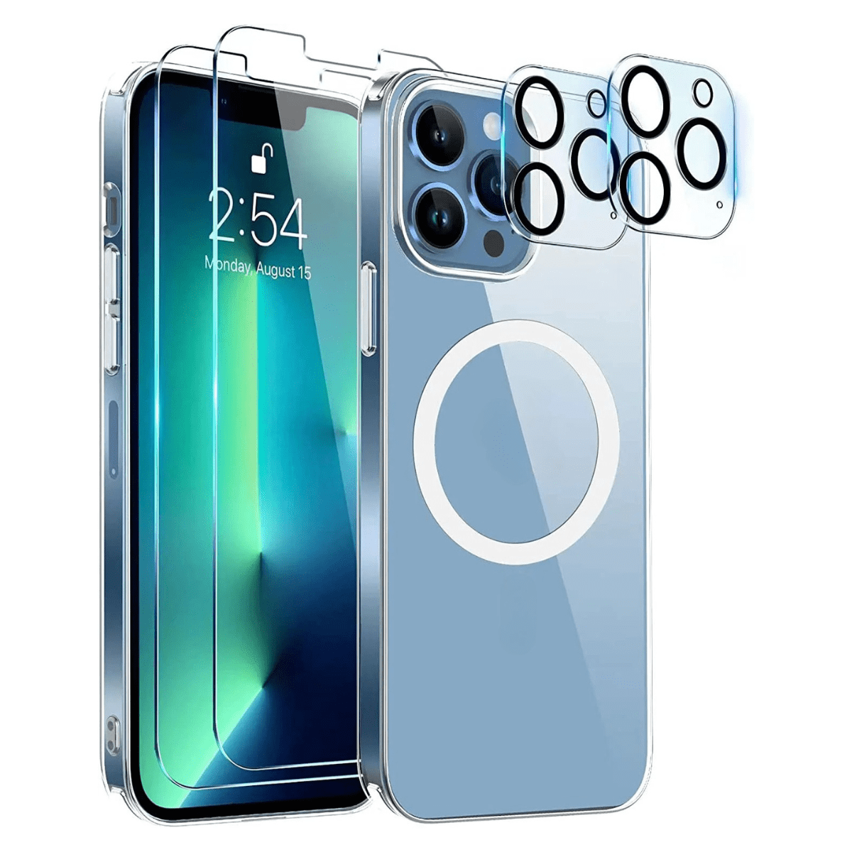 Entronix Bundle Compatible with iPhone 15 Pro Max - [Magnetic] Clear Case, 2 Clear Screen Protectors & 2 Camera Lens Protectors