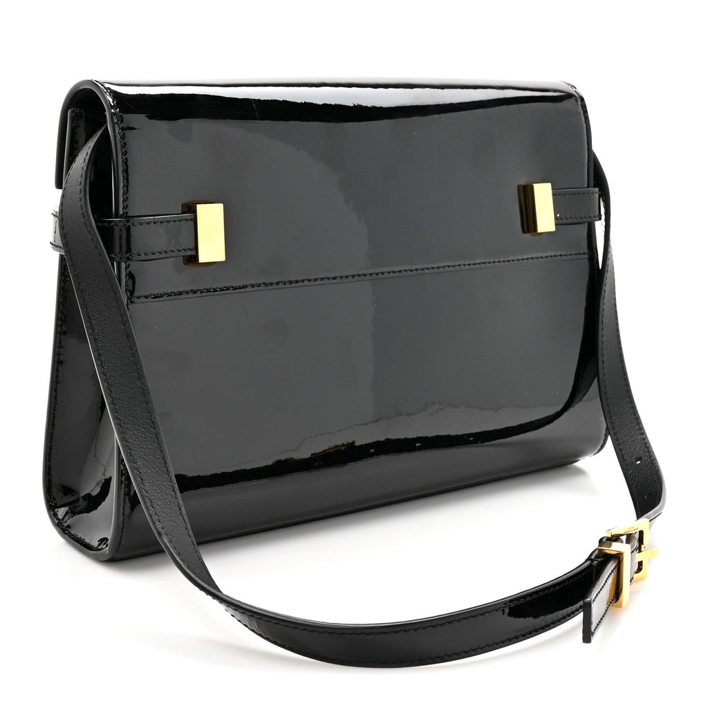 Patent Small Manhattan Shoulder Bag Black