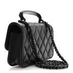 Lambskin Quilted Flap Phone Holder With Chain So Black