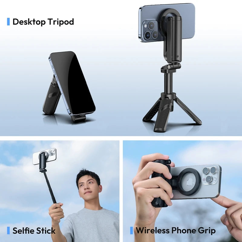Magnetic Phone Tripod with Wireless Grip and Selfie Stick for iPhone 16, 15, 14, 13 Pro and Pro Max