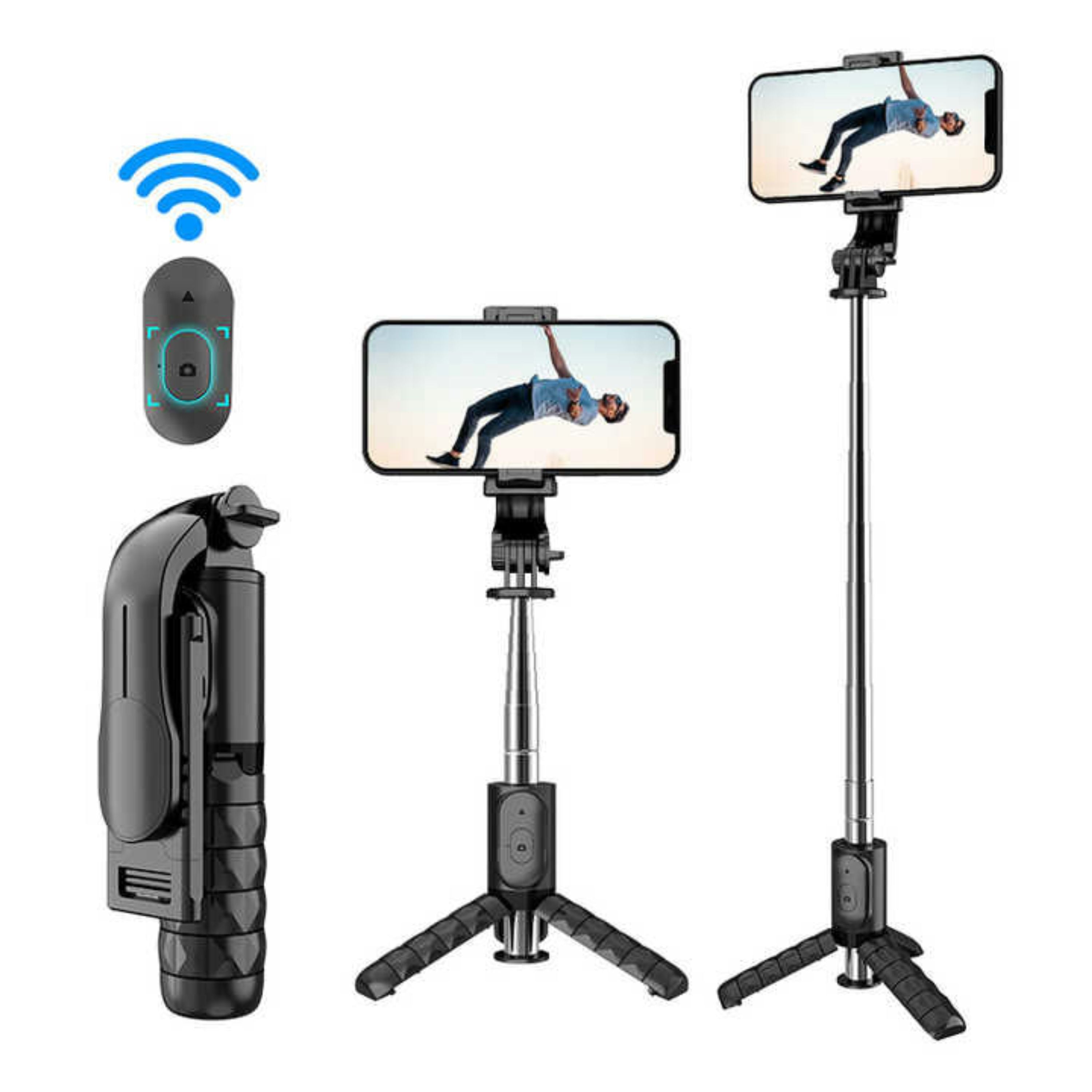 KENRO Bluetooth Selfie Stick Tripod with LED Light & Remote - Black