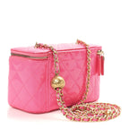 Patent Quilted Pearl Crush Small Vanity Case With Chain Neon Pink