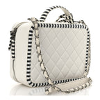 Caviar Quilted Striped Medium CC Filigree Vanity Case White Black