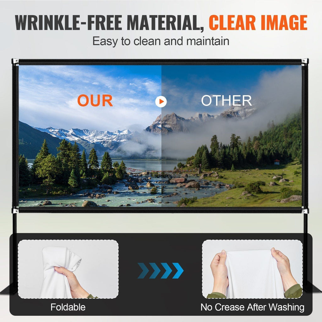 Projector Screen with Stand 150inch Portable Movie Screen 16:9 4K HD Wide Angle Outdoor Projector Screen Stand Easy Assembly with Storage Bag for Home Theater Office Outdoor Use