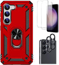 SAHARA - Bundle: Red Kickstand Series with Belt Clip Case with Tempered Glass Screen and Camera Protector - Samsung Galaxy S23