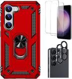 SAHARA - Bundle: Red Kickstand Series with Belt Clip Case with Tempered Glass Screen and Camera Protector - Samsung Galaxy S23