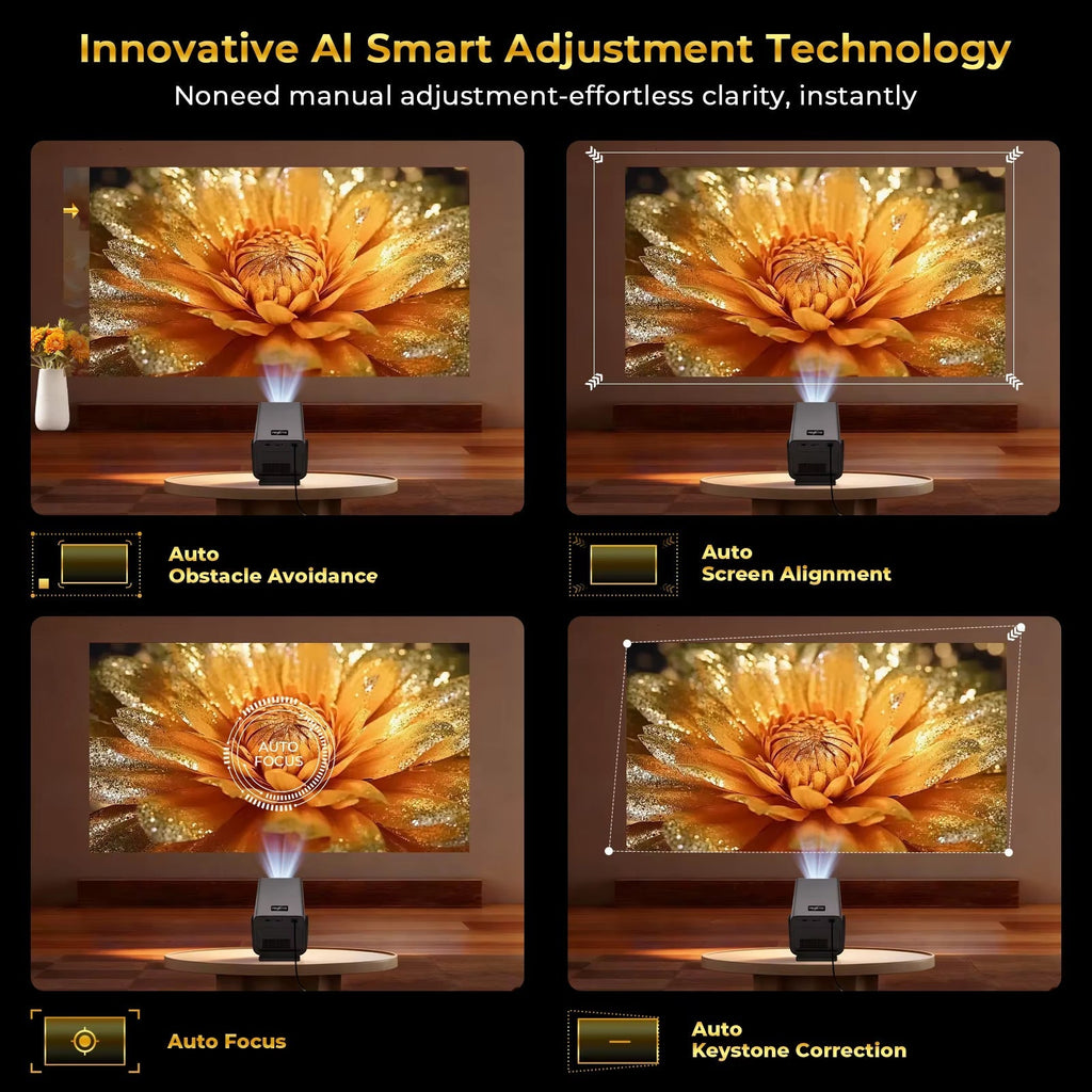 8K Support Ultra High Definition Projector with Android 14 OS, Native1080P 1000ANSI Built-In Apps, Auto Focus & Keystone Beammer