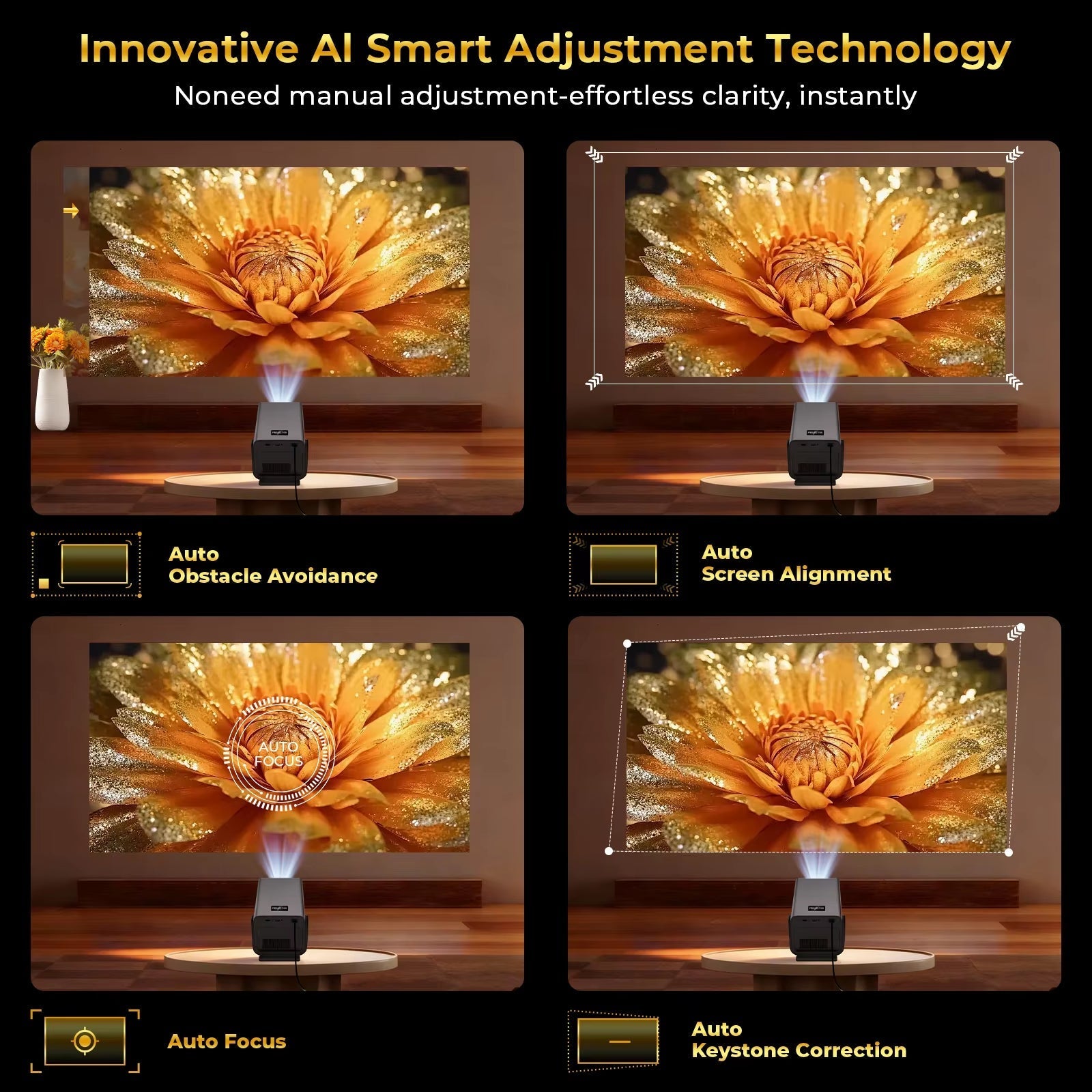 8K Support Ultra High Definition Projector with Android 14 OS, Native1080P 1000ANSI Built-In Apps, Auto Focus & Keystone Beammer