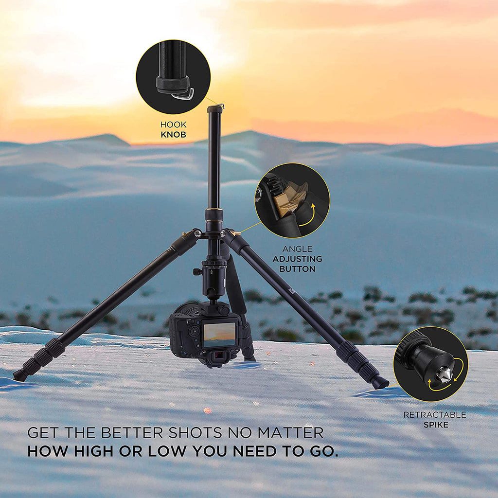 Kodak PhotoGear 63” Camera Tripod & Monopod, 2-in-1 Camera Tripod Stand W/Remote & 360° Ball Head
