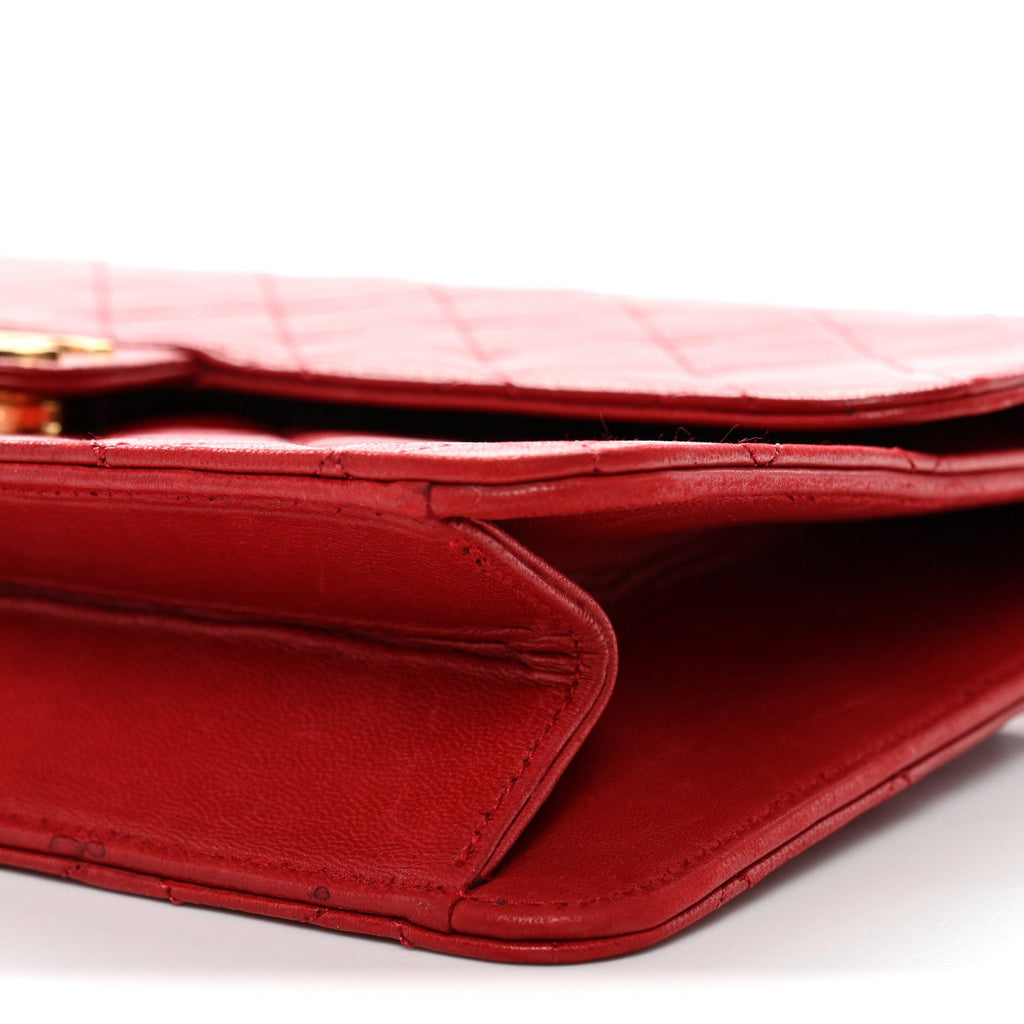 Lambskin Quilted Medium Single Flap Red