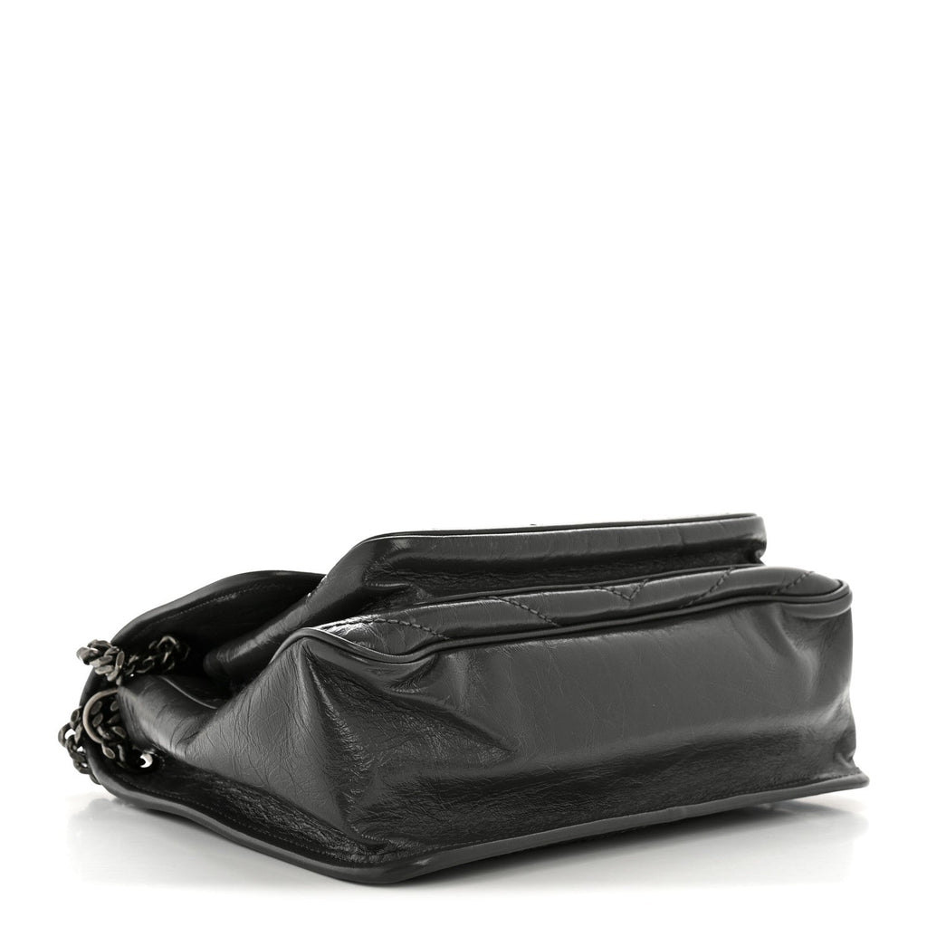 Crinkled Calfskin Matelasse Monogram Medium Niki Chain Satchel Storm