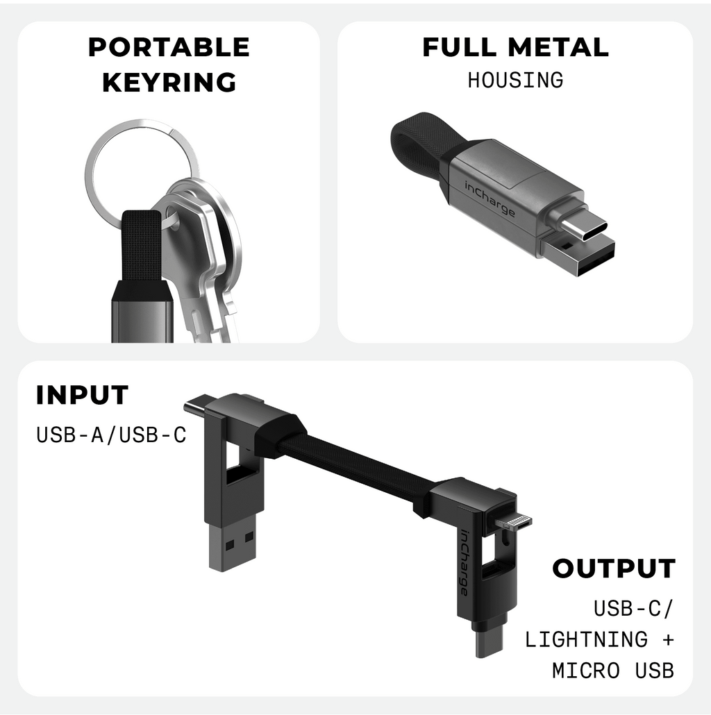 inCharge® 6 - 15W, 6in1 keyring cable