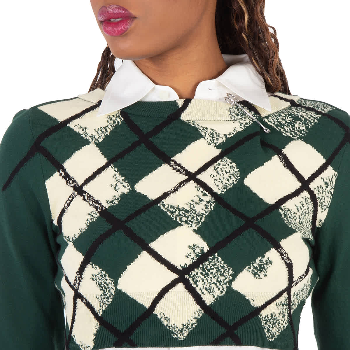 Burberry Argyle Fein gestrickter Cropped-Pullover