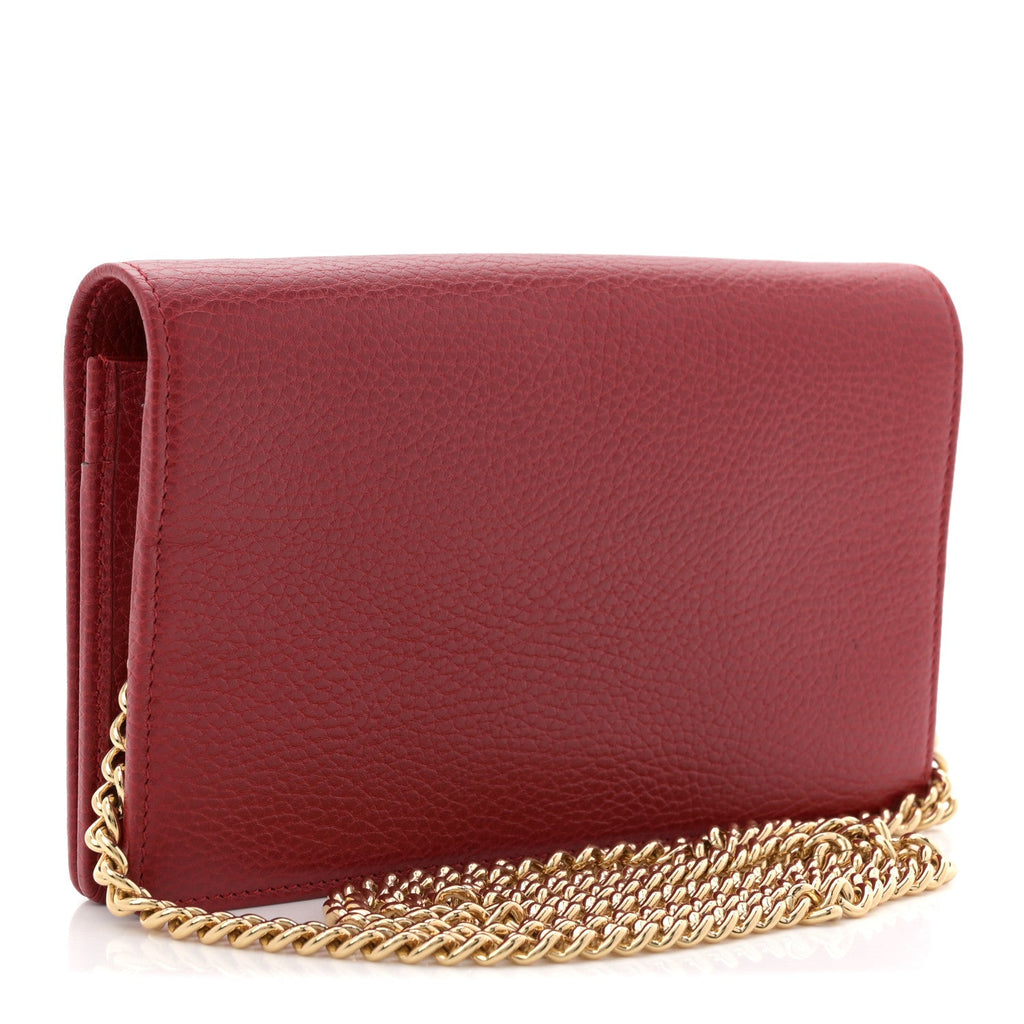 Dollar Calfskin Mini GG Marmont Chain Wallet Hibiscus Red
