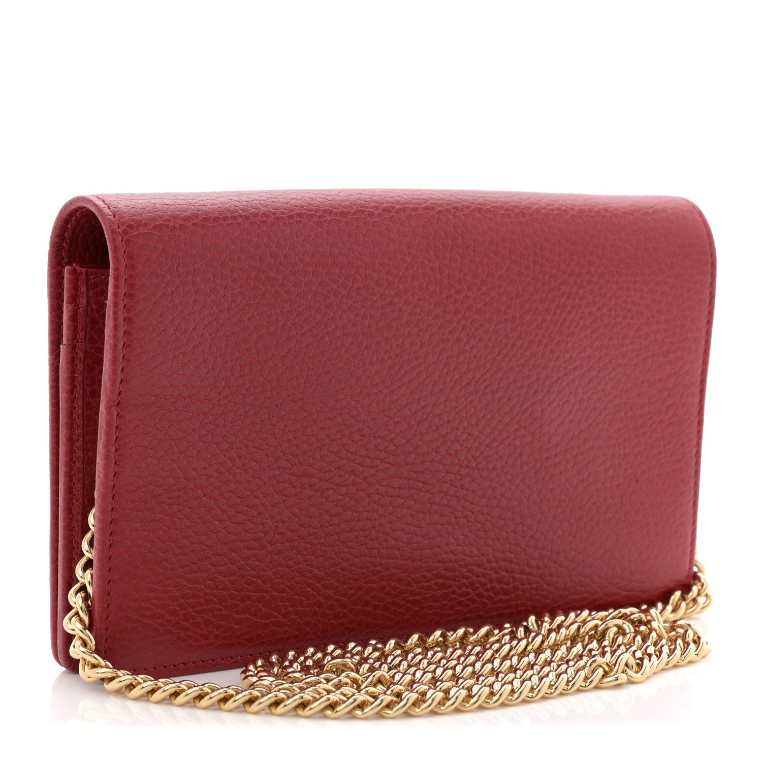 Dollar Calfskin Mini GG Marmont Chain Wallet Hibiscus Red