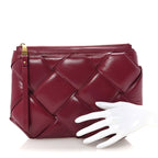 Paper Calfskin Maxi Intrecciato Padded Pouch Clutch Amaranto