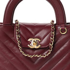 Shiny Lambskin Chevron Quilted Nano Kelly Shopper Dark Burgundy