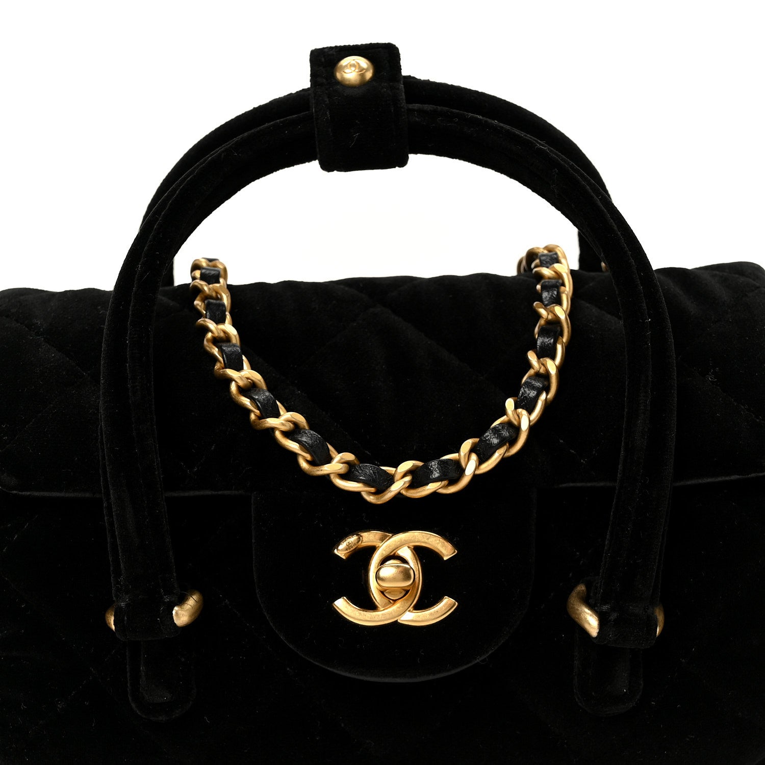 Velvet Quilted Mini Top Handle Flap Black
