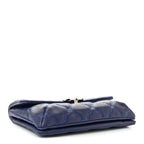 Calfskin Quilted Double Stitch Hamptons Clutch with Chain Blue